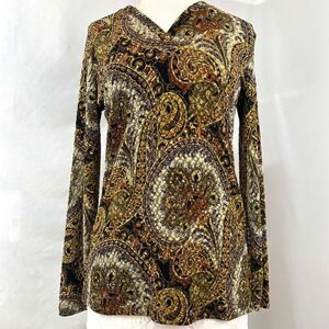90s MONTEREY BAY Black Gold Paisley V Neck Long Sleeve Top‎ Womens M READ Whimsy